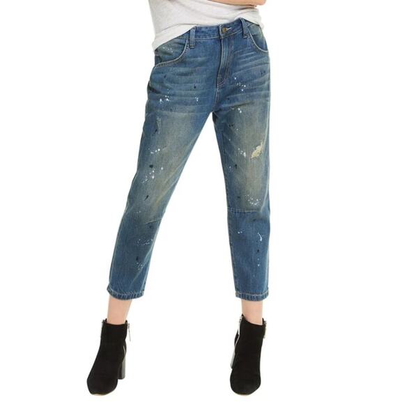 WILDFOX Relaxed Loose Baggy Crop Boyfriend Jeans Paint Splatter Size 24 - Picture 6 of 13
